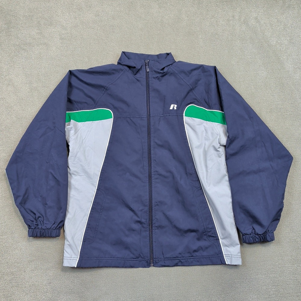 Vintage Russell Athletic Jacket Boys 14/16 Navy Blue Green Colorblock Y2K